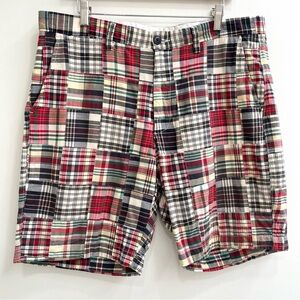 Vintage J Crew Mens Madras Plaid Flat Front Cotton Shorts 9” Inseam Size 35